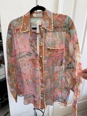Zimmermann Cira Relaxed Floral Linen Shirt Size 1 NWT